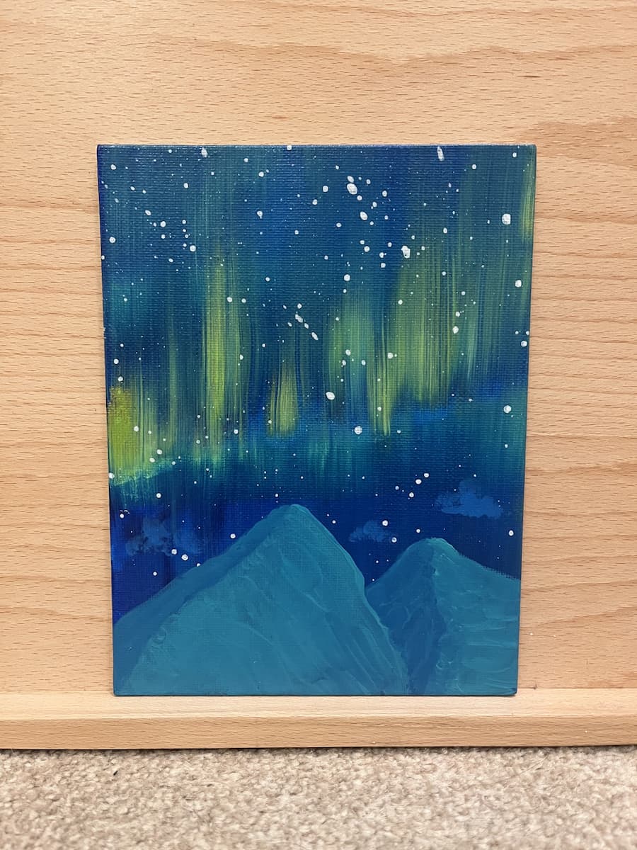 Greenlit - a blue painting with a great aurora in space by Steven Watson stainsbystev